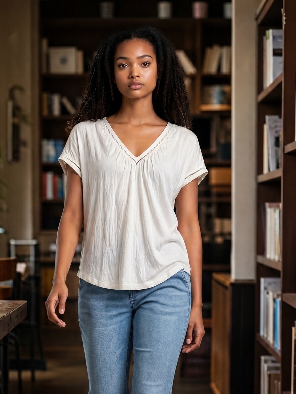 Meadow Rue Cream V-Neck Short Sleeve Tunic